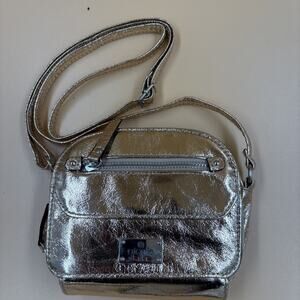 Nicole Miller Metallic Gold Crossbody Bag Multi Pocket Silver Hardware | Small